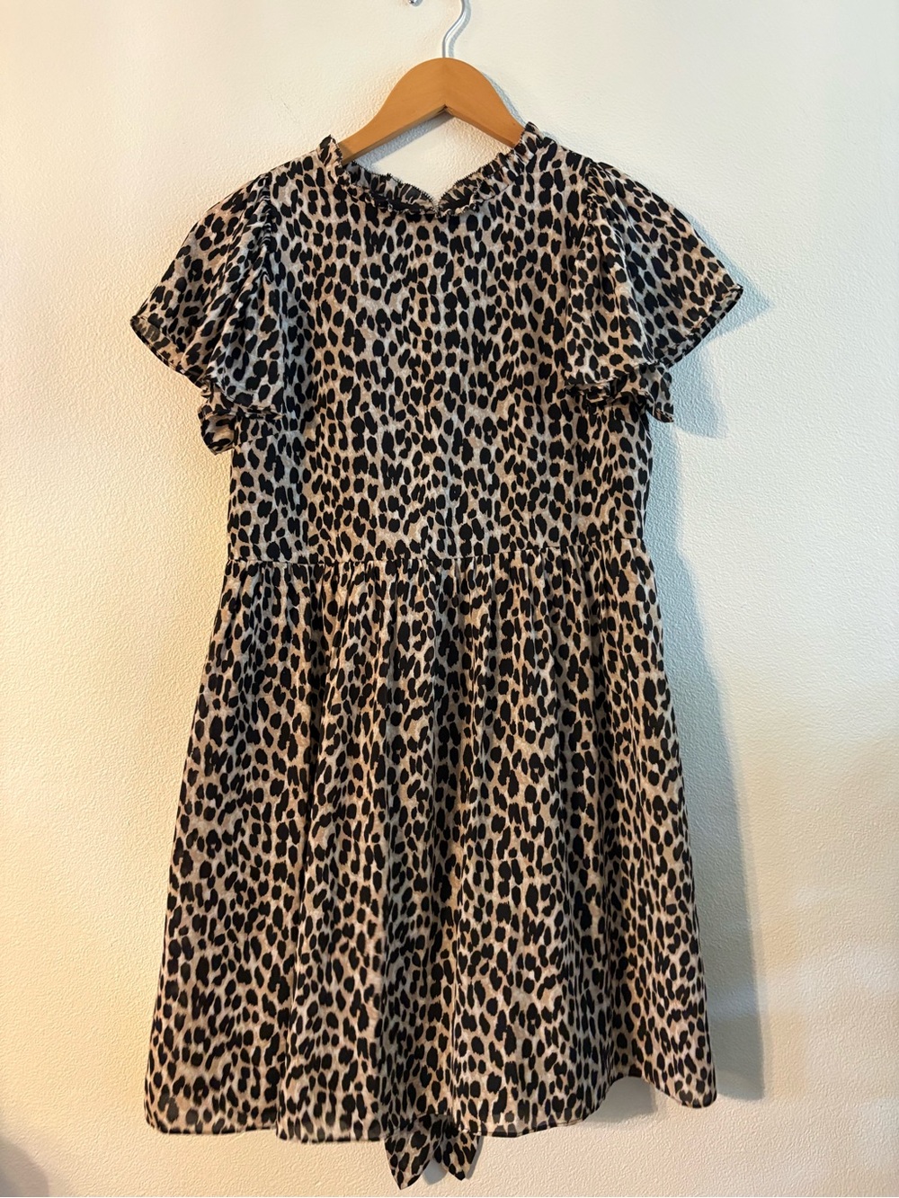 LOFT Leopard Print Flutter-Sleeve Dress - Cream & Black